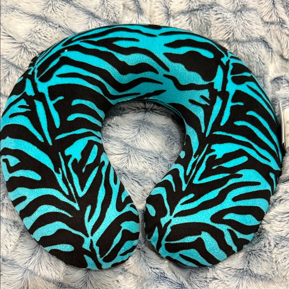 Zebra Print Neck Pillow - Black and Blue